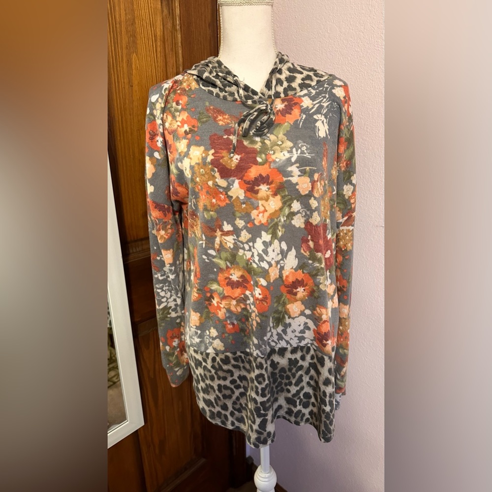 Leopard $ Floral Hoodie Top 2XL